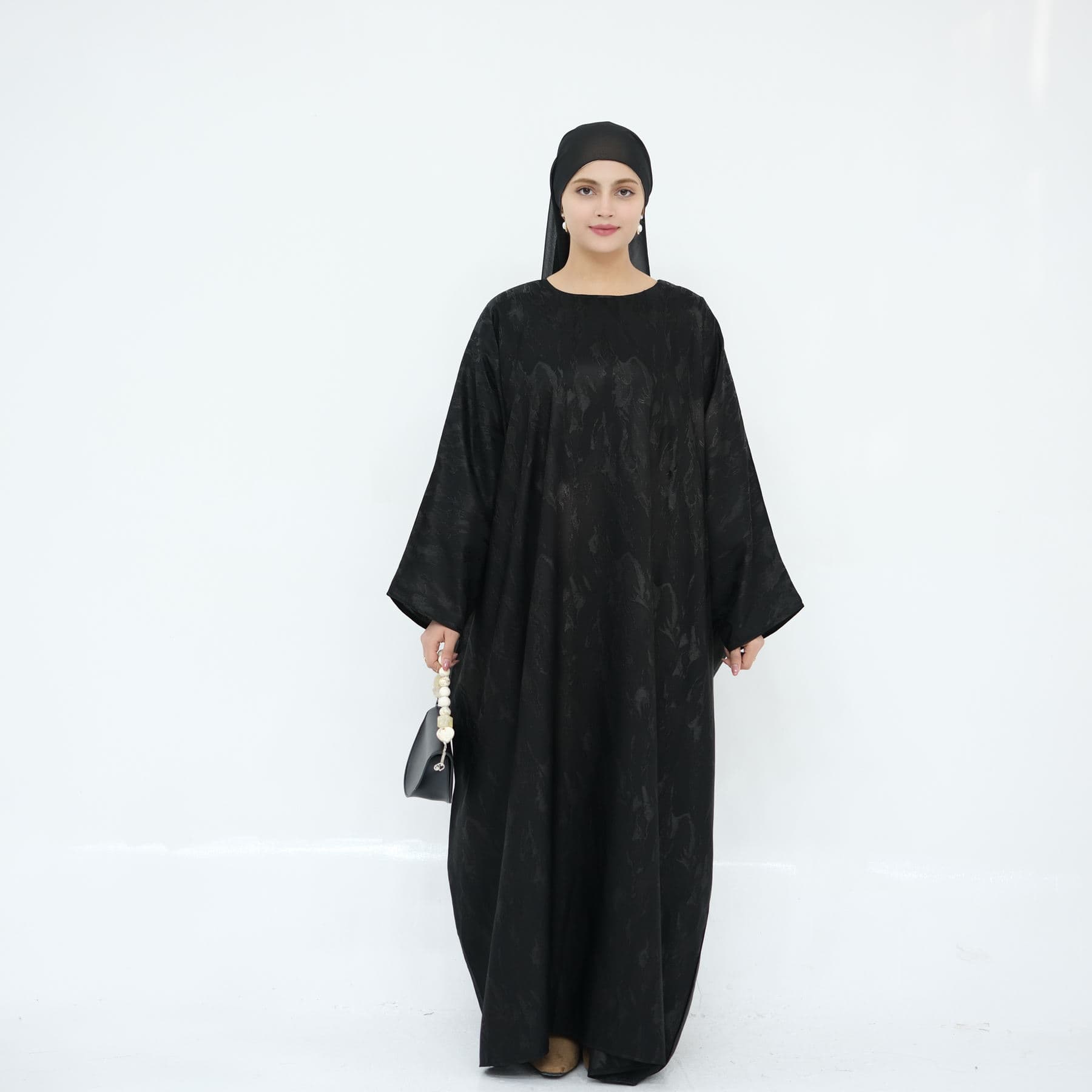 Robe Maxi Élégante Loriva en Tissu Jacquard Soie Satin, Kaftan Abaya EID avec... - vue alternative